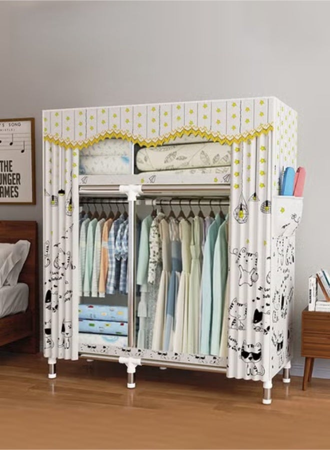 MIXDE Portable Closet Wardrobe, Dust-proof Clothes Storage Organizer, Super Load-bearing Clothes Hanging Closet, Cute Kitten Print, Non-Woven Fabric Cover 123*45*170CM - Image 3